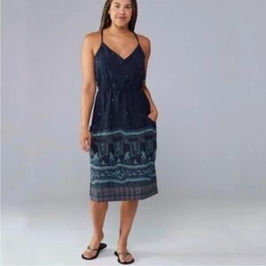 Patagonia SMALL Wildflower Floral Print Racerback Dress Navy Blue FLAW
